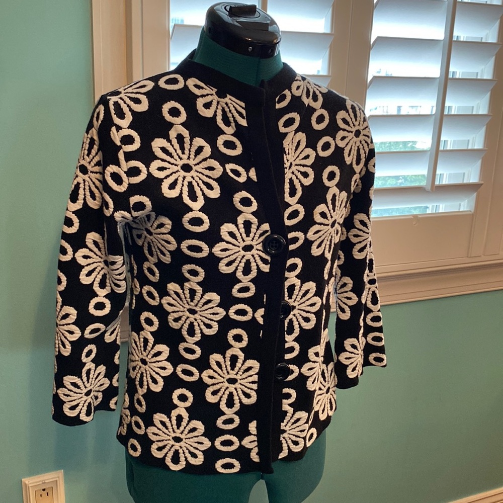 Sandro Ferrone Black & White Cardigan, size large, made in Italy